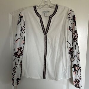 Calypso St. Barth White Blouse with Floral Embroidery